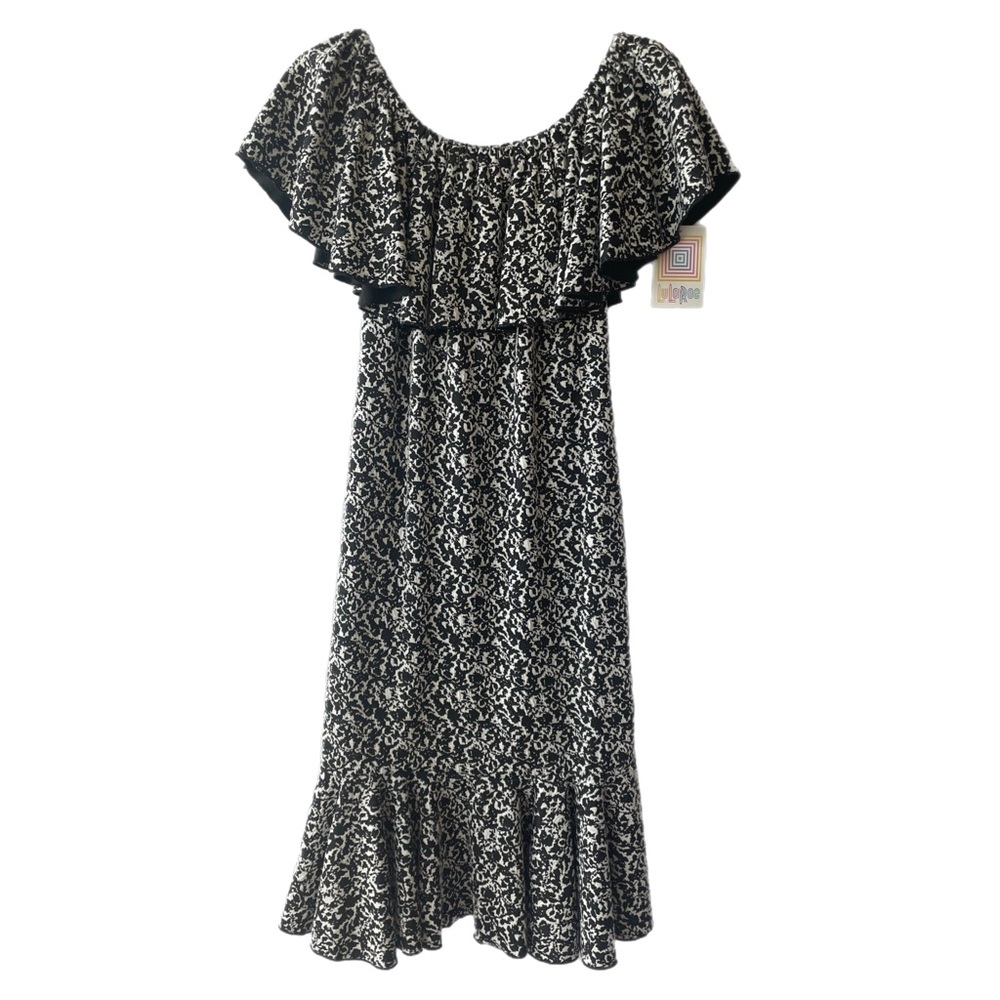 NWT LuLaRoe Black & White Cici Dress Wear On or Off Shoulder Knee Length
